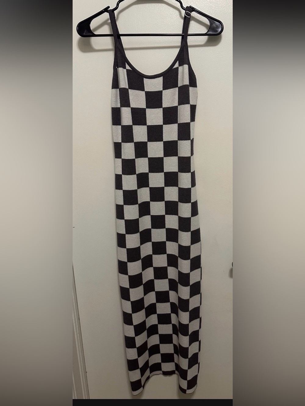 SHEIN Gray and White Checkerboard Maxi Slip Dress